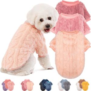 Dog Sweater, 3 Pack Dog Sweaters for Small Dogs or Cats, Girl or Boy, Warm Dog Clothes Shirt Coat for Winter Christmas (Peach, Dark Pink, Light Purple, XX-Small)