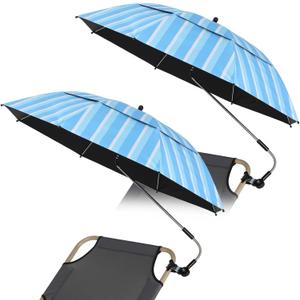 Geetery 2 Pack 48.6 Inch Large Double Canopy Beach Umbrella with Clamp Adjustable Portable Beach Chair Umbrella with Clip for Outdoor Wheelchair, Patio, Golf Carts, Camping