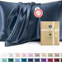 Bedsure Satin Pillowcase 2 Pack Similar to Silk Pillow Cases Standard Size, Pillow Case for Sleeping Women with Envelope Closure, Gifts for Women Men, Blue, 20x26 Inches