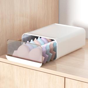 Underwear Organizer Drawer, 1 Cell Plastic Sock Underwear Storage Drawer, Stackable Closet Organizers and Storage Box for Bras, Socks, Scarves, Ties, Belt (Queen Size-White, 1 Pcs)