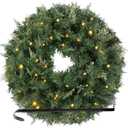 24 Inch Artificial Pre-Lit Christmas Wreath Spruce, 50 LED Warm White & Multi-Color Lights with Timer, Battery Operated, Holiday Decoration for Front Door, Outdoor (Green)