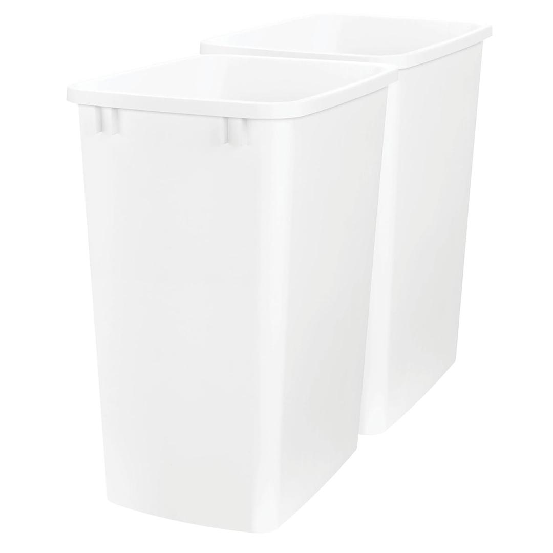 Rev-A-Shelf Polymer Replacement 35 Quart Trash Bin Recycle Waste Garbage Container for Kitchen Cabinet Pullouts, White, 2 Pack, RV-35-11-2