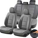 Coverado Car Seat Covers Full Set, 5 Piece Car Seat Protector with Removable Headrest, Nappa Leather Breathable Front Back Rear Seat Cushion Universal Fit for Truck Automotive Most of Cars Gray