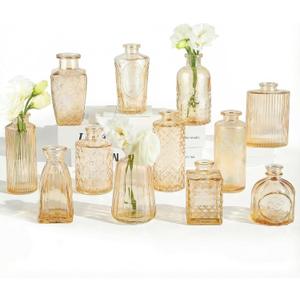 RUCKAE 12 Pack Glass Bud Vases Mini Flower Vase Small Vintage Vases for Centerpiece Table Wedding Decorations Home Decor Party (Gold)