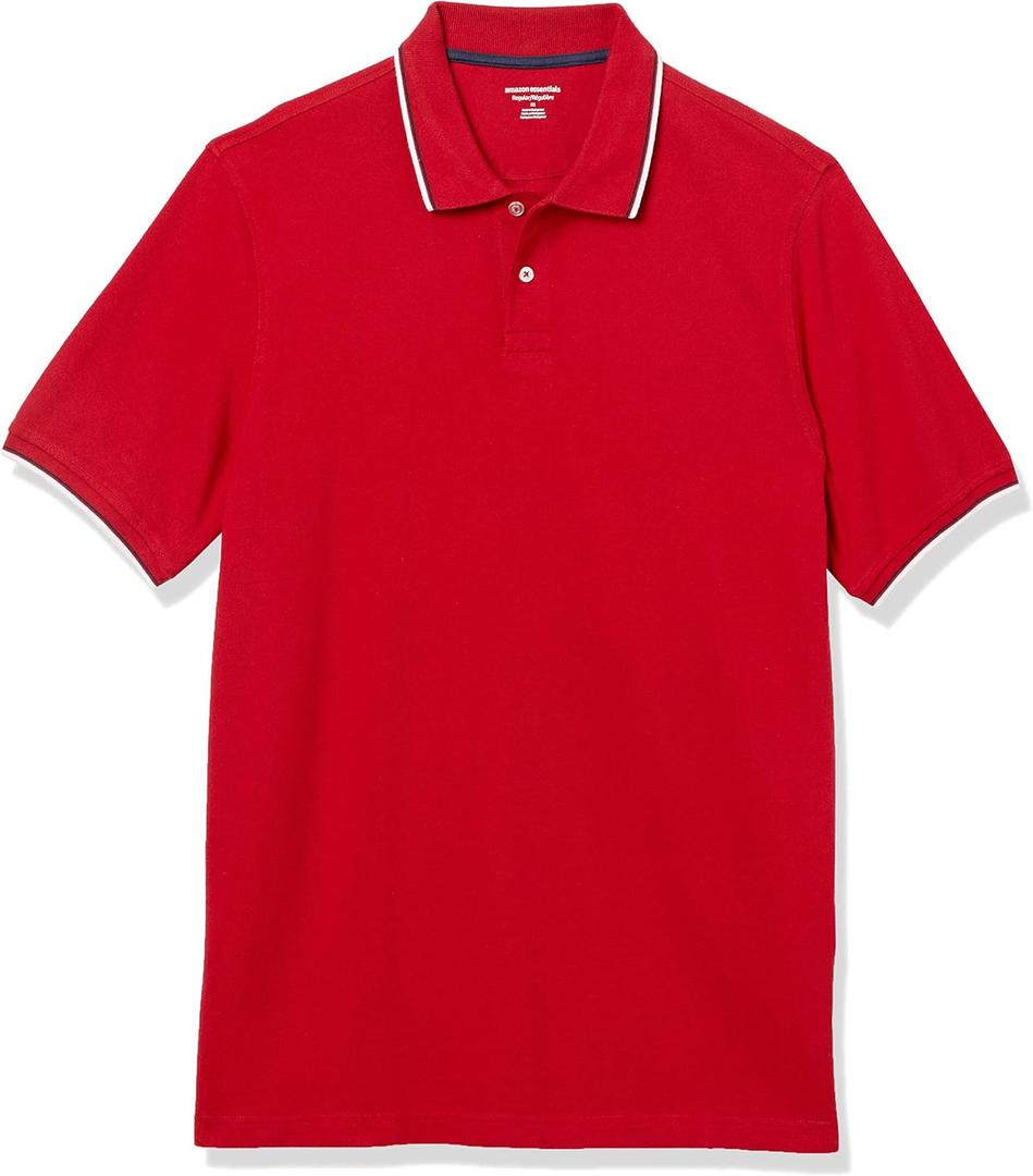 Amazon Essentials Men's Regular-Fit Cotton Pique Polo Shirt (Medium, Red Twin Stripe) 