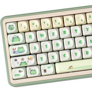 PBT Keycaps, Moa Profile Keycap, Cute Round Kawaii Keyboard Keycap, 141 Keys Matcha Green Frog Keycaps, Dye-Sublimation Keycap Set for Mechanical Keyboard 60% 75% 100%
