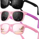 JASPIN Polarized Kids Sunglasses - Toddler Baby Sun Glasses for Girls Boys Age 3-9 with Flexible Frame UV Protection 3 Pack (A1-black+mirrored Pink+pink Purple)