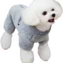 Tangpan Dog Fuzzy Velvet Pajamas, Plush Onesie Soft Dog Winter Clothes for Small Dogs, Pet Puppy Jumpsuit, Doggy Apparel Grey Medium