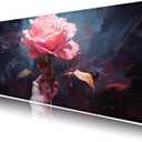 Floral Mouse Pad, Desk Pad Mat, Gaming Pad, Desk Mat for Keyboard and Mouse, Medium Mouse Pad, Big Mousepad with Stitched Edge Non-Slip Rubber Base for Office School Home (27.5X11.8 in) (Pink&Flower)