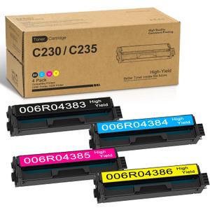 C230/C235 Black, Cyan, Magenta, Yellow High Capacity Toner Cartridge (4-Pack) - Replacement for Xerox C230 C235 Printer - 006R04383 006R04384 006R04385 006R04386