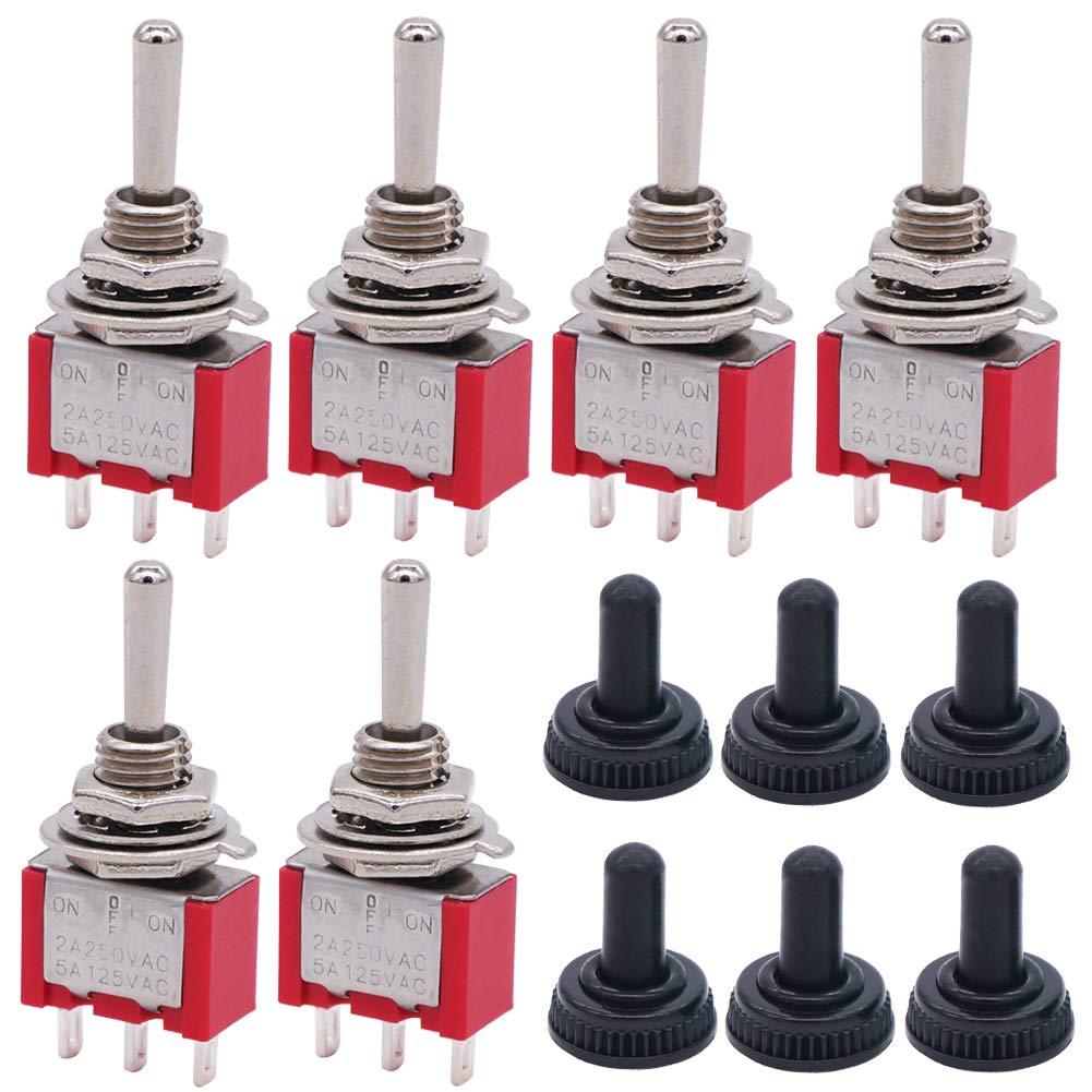 Twidec/5Pcs Mini Momentary Toggle Switch SPDT Position  Pins (0N)-Off-(ON) Miniature Toggle Switch AC 5A/125V 2A/250V Car Boat Switches with Waterproof Cap MTS-123-MZ (PinON)-OFF-(ON))