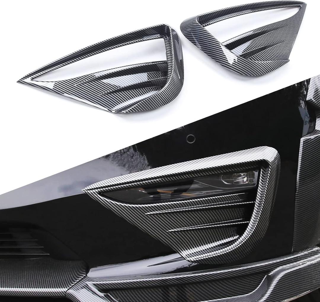 yhcdsea for 2020-2024 Tesla Model Y Front Fog Light Cover Trim Eyebrow Frame Decorative Accessories (Glossy Carbon Fiber Pattern)