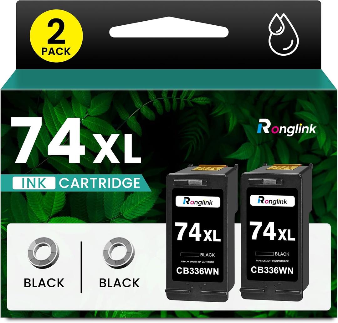74XL Black Ink Cartridges Replacement for HP 74XL Ink Cartridge for DeskJet D4260 D4280 D4360 Photosmart C4280 C4250 C5200 C5280 OfficeJet J5740 J5780 J6450 J6480 Printer 74 Ink, 2 Pack Black CB336WN