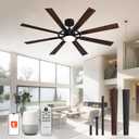 60 Inch Smart Ceiling Fan, Black Indoor/Outdoor Ceiling Fans with Lights and Remote, Compatible with Alexa/Google/App, 3CCT Dimmable 6 Speeds Timing for Living Room Bedroom Patio
