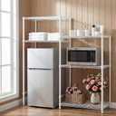 Threehoney Mini Fridge Shelf Stand with Metal Storage 3 Shelf Add on Standard for Dorm Microwave Stand Over Mini Fridge Storage Adjustable Height Organizer for College Rooms Kitchen (White), 47 x 47 x 18 inches