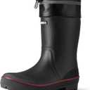HISEA Men's Rubber Rain Boots Waterproof Durable Non Slip Mid Calf Boots for Garden Fishing Outdoor with Adjustable Closure (9, Black W/Redtrim)