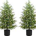 ENVEN 4FT Pre-Lit Artificial Norfolk Pine Christmas Tree Realistic Potted Tree with 100 LED Lights & 8-Function Battery Box, Pre-Assembled Faux Holiday Dcor for Indoor Use (2)