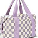 HowFly Corduroy Insulated Lunch Bag for Women - 8.8L Reusable Thermal Lunch Box Cooler Tote Bags with Pockets for Work School Travel, Purple-Beige Check