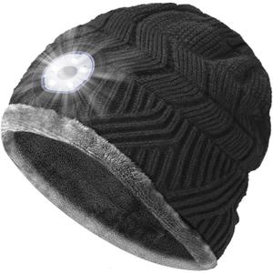 HIGHEVER LED Beanie Hat with Light: Christmas Stocking Stuffers for Men Adult Cool Gifts for Teen Boys Men Dad Winter Gifts (One Size-Large, Dark Black)