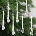 24 Pcs ICY Teardrop Christmas Ornaments 4.72 x 0.59 Inches Frosted Glass Raindrop Clear Christmas Chandelier Crystal Hanging Ornaments for Xmas Tree Decorations Winter Party(White)