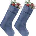 Soulchen 2 Pieces Christmas Velvet Stocking 10 x 19 Inch Xmas Hanging Stockings Sock for Fireplace Christmas Tree Ornament Holiday Season Party Decorations (Blue)