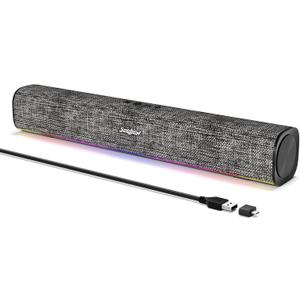SOULION R100 Bluetooth Computer Speakers with Dynamic LED Light, USB Plug & Play PC Speakers with Switch Button, Clearly Sound Soundbar for Desktop Laptop Monitor(USB-C to USB Adapter Included) (Black)