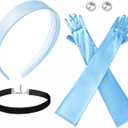 Princess Costume Accessories Blue Headband Choker Earrings Long Gloves for Women Halloween Cosplay Dress up