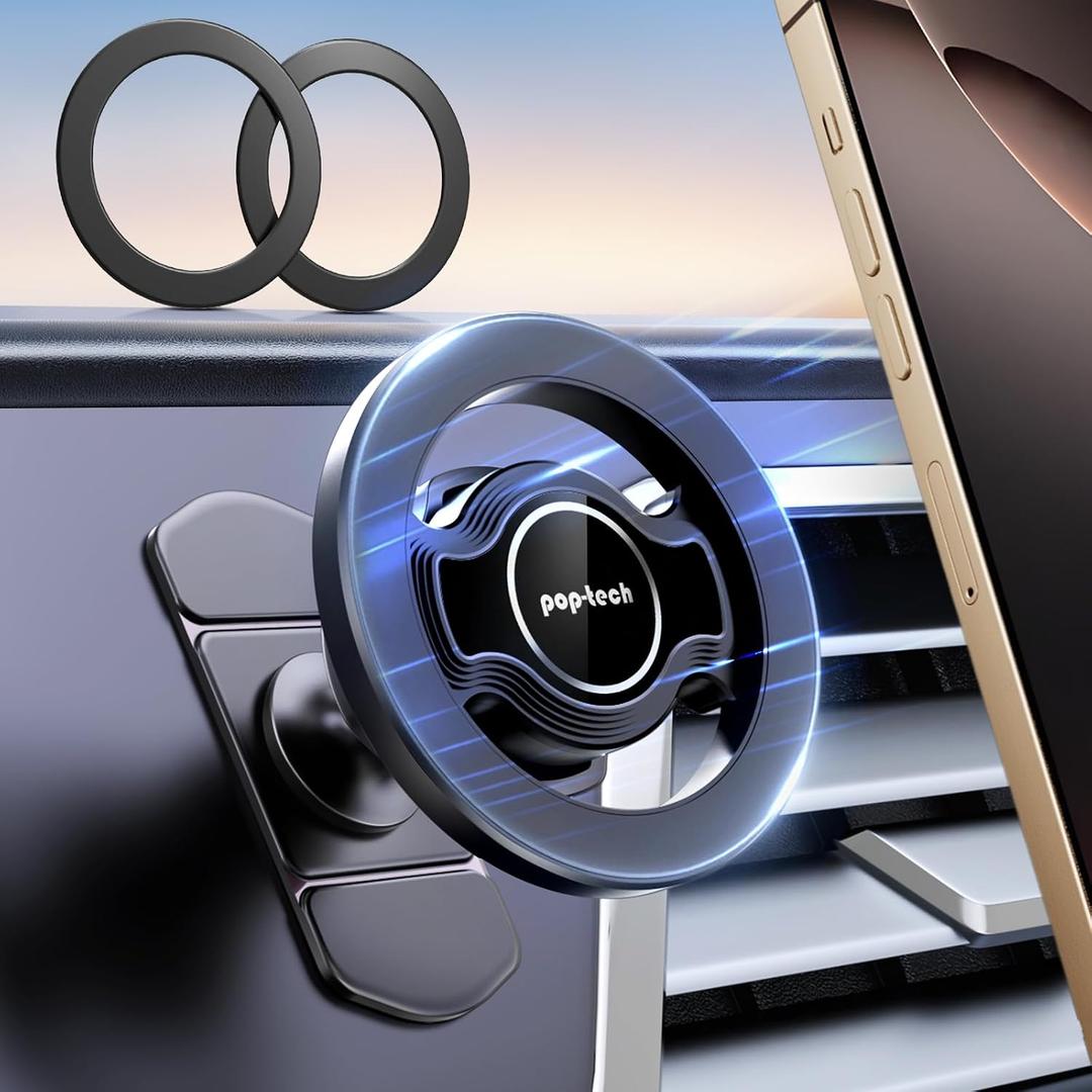 Pop-tech for MagSafe Sticky Car Mount Dashboard, [Upgrade Adhesive] Universal Magnetic Phone Holder for Car Dash, Strong Magnets Cell Phone Holder Fit for iPhone 16 Pro Max 15 14 13 12 Series