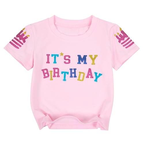 Birthday Shirts for Girls Sparkling Graphic Tees Cute Baby Girl Birthday Party Tops Summer Casual Short Sleeve Outfits Pink Size 100