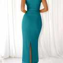 BTFBM 2026 Summer Wedding Guest Dresses for Women One Shoulder Bodycon Ruched Mesh Formal Cocktail Spring Fall Maxi Dress (Teal, S)