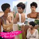 PEACOCO Pixie Cut Wigs Human Hair Short Wigs for Black Women Natural Straight Glueless Pixie Wig with Bangs Layered Virgin Short Wigs for Women 1B (244)
