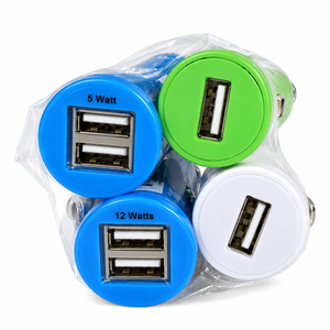 4 assorted mini bullet-style dual-port USB car chargers