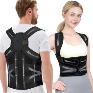 Posture Corrector for Women and Men Upgraded Back Brace, Adjustable Full Back Support for Upper and Lower Back Pain Relief, Shoulder Straightener for Hunchback, Scoliosis, Lumbar, Spine (Black, Large)