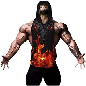 Cabeen Men's Workout Hoodies 3D Print Bodybuilding Sport Gym Tank Tops Sleeveless Shirt, M