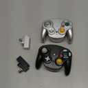 VTone Wireless Game Cube Controller, 2 Pieces 2.4G Wireless Classic Gamepad with Receiver Adapter for Wii Game Cube NGC GC (Black and Silver)