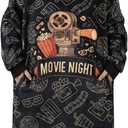 Movie Night Gifts, Movie Night Wearable Blanket Hoodies for Adults for Birthday, Christmas, Oversized Flannel Hooded Blankets, One Size Fits All