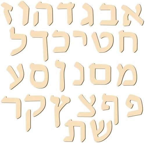 Silipull 108 PCS Hebrew Alphabet Letters Wood Hebrew Cut Letters 3'' Set of 27 Jewish Characters Jewish Script Gifts for Learning Fun Unfinished Crafts Teaching Materials Early Learning