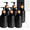 rulebey 6PACK 16.9Oz Soap Dispenser Bottle, Bamboo Lid Soap Bottle with Anti-Rust Pump, Hand Dish Soap Dispenser for Kitchen, Shampoo Lotion Black Soap Dispensers for Bathroom, 3 count
