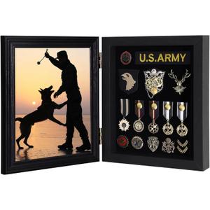 Memorabilia Pin Badge Display Case Wood Picture Frame 98% Uv Protection Acrylic Door,Collection Memorial Military Medals Hat Pins Beach Tags Display Picture 7x9 or 6x8 with Mat