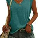 SOUWINEMYI Womens Cap Sleeve T Shirts V Neck Casual Tops Oversized T-Shirt Summer Trendy Lightweight Loose Fit Basic Tees (Green, M)