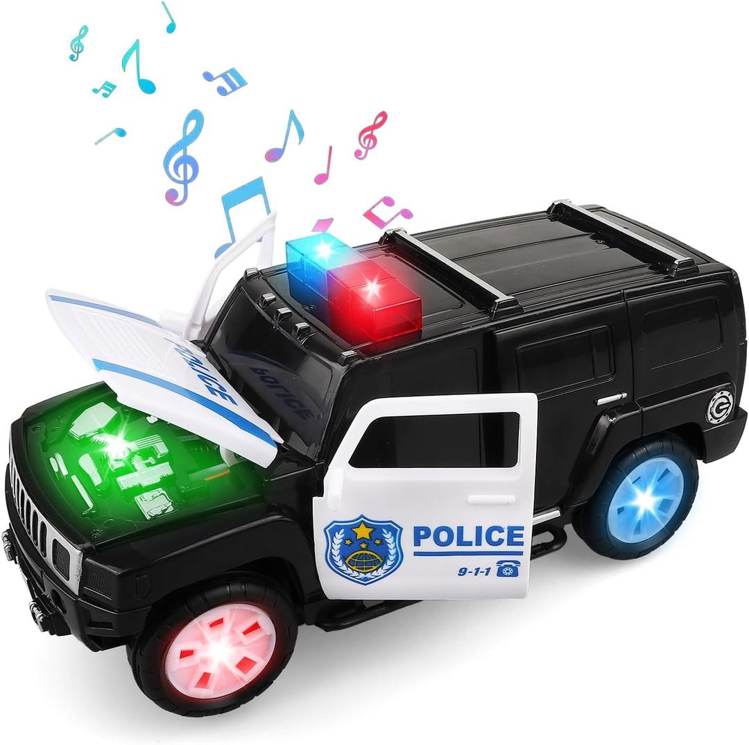 AtomDream Tech Police Car Toy with LED Lights & Siren Sounds, Friction Powered Police Truck for Boys & Girls Ages 38, Toddler Pretend Play Rescue Vehicle, Christmas & Birthday Gift(002)