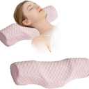 Cervical Neck Pillow for Pain Relief Sleeping, Neck roll Pillow Memory Foam for Stiff Neck Pain Relief Travel Bolster Pillow for Bed for Side Sleepers Back Sleeper (Pink)