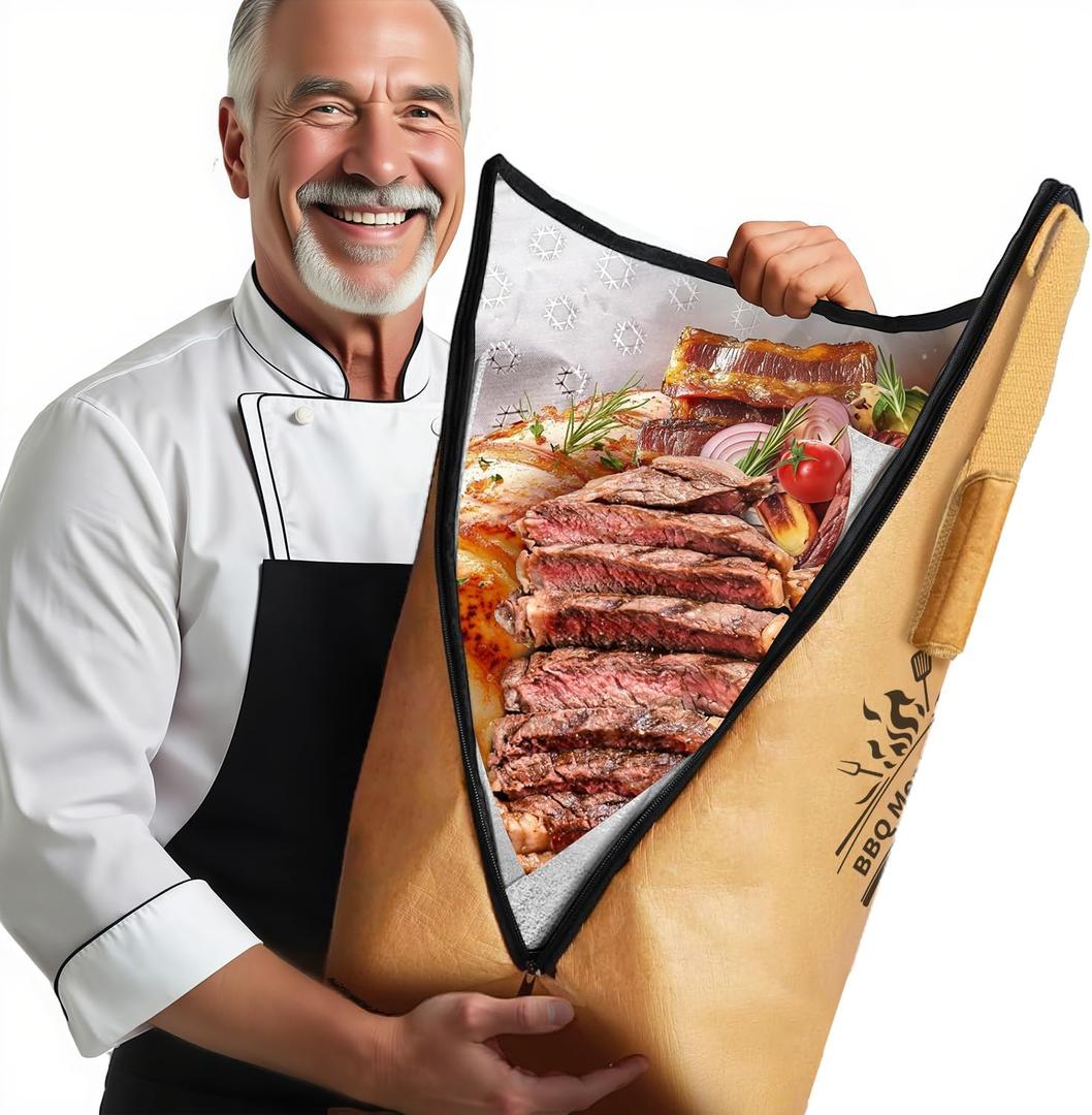 BBQ Blanket for Resting Meat, Reusable Heat Insulated Resting Bag, 5-Layer DuPont Fabric Insulated Brisket Resting Blanket with Wide Mouth  Waterproof, Breathable, and Tear-Resistant (21 in, brown)