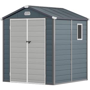 YITAHOME Outdoor Resin Storage Shed w/o Floor, 6.3x6.2FT Plastic Shed with Lockable Doors, Window & Vents, Plastic Tool Shed for Backyard, Patio, Poolside, Lawn, Dark Gray