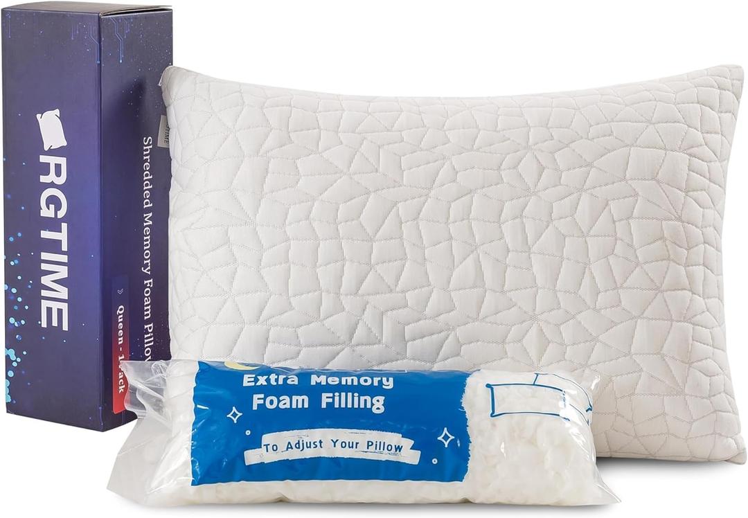 Shredded Memory Foam Pillow, Standard (1-Pack), Adjustable Bed Pillow for Side Back Stomach Sleepers,Comfy Cooling Pillow for Sleeping with Washable Cover