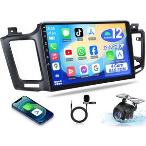 4Core+64G ROM Car Radio for Toyota RAV4 2013-2018: Wireless Carplay&Android Auto for RAV4 Stereo Upgrade with 10.1 Inch 1280 * 800 Touch Screen 5G WiFi Backup Camera GPS Bluetooth FM SWC DSP HiFi
