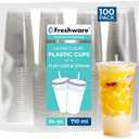 Freshware Clear Plastic Cups with Flat Lids and Straws [100 Cups - 24 oz] Disposable Tumblers for Iced Coffee, Smoothie, Milkshake, Cold Drinks