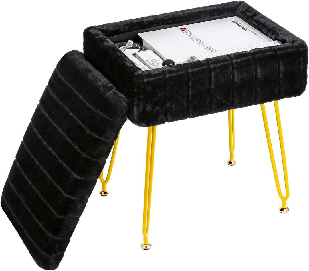 H&B Luxuries Multi-Functional Footrest Ottoman  Comfortable, Stylish, and Practical for Home & Office (Black, with Storage) (15.8"D x 18.9"W x 11.8"H)