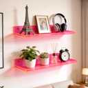 Floating Shelves for Wall Acrylic Wall Shelves for Bedroom Bathroom Living Room Kitchen 16.5X5.5'', Pack of 2, Neon Pink