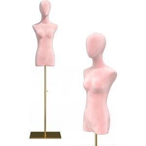 Female Dress Form, Pink Velvet Mannequin Body with Metal Stand, Detachable Dress Form for Retail Clothing Shops, Trade Shows, Online Boutiques, Craft Shows, Jewelry Display, Height Adjustable